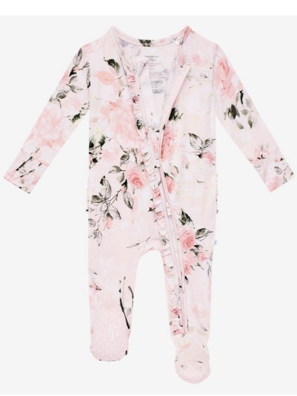 Posh Peanut Vintage Pink Rose Footie Ruffled Zippered One Piece 3-6mo